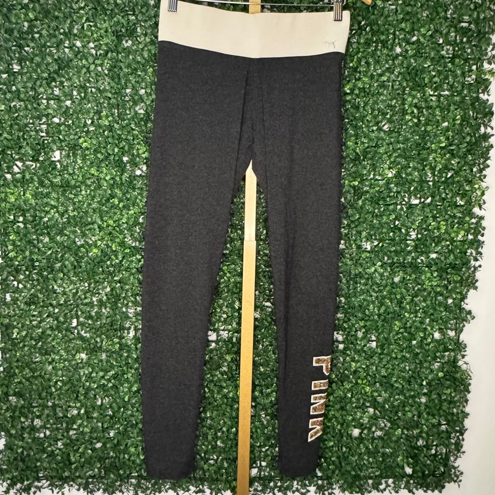 PINK Victoria's Secret Marbled Dark Grey  Leggings with White Waistband